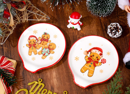 JarThenaAMCS 2Pcs 4.7inch Christmas Spoon Rest Cute Gingerbread Man Candy Snowflake Small Coffee Spoon Holder for Xmas Winter Bar Coffee Station Accessories