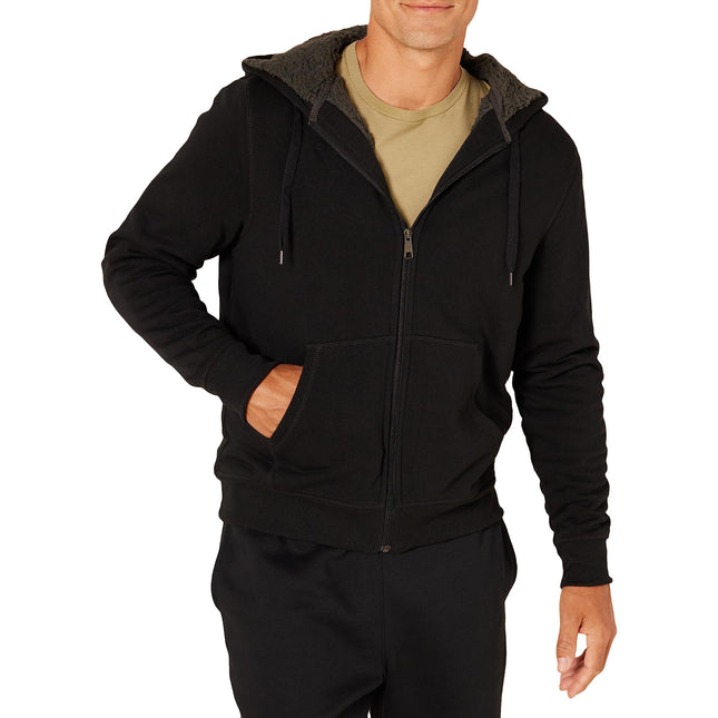 Amazon Essentials Men's Sherpa Lined Full-Zip Hooded Fleece Sweatshirt, Black, X-Large
