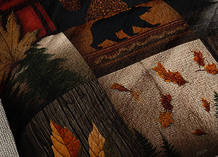 QOOMO Woodland Quilt Set Full/Queen Size,Bear Leaves Bedspread Coverlet Set