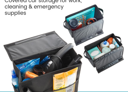 Carganizer Car Storage Bin with Lid for Front Seat, Back Seat or Trunk