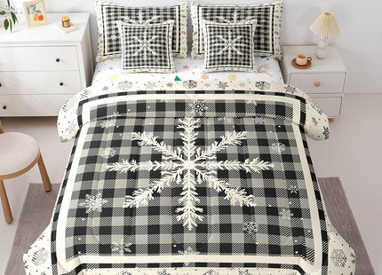 Erosebridal Christmas Bed in A Bag with Sheets Full Black White Plaid Snowflake 7 Piece Comforter Set Rustic Farmhouse Winter Holiday Bedding Set Buffalo Check Bedding Comforter for Cabin Lodge