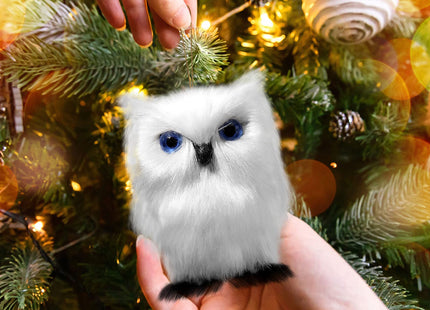 Sratte 12 Pcs Christmas Owl Ornament Furry Owl Ornaments,White