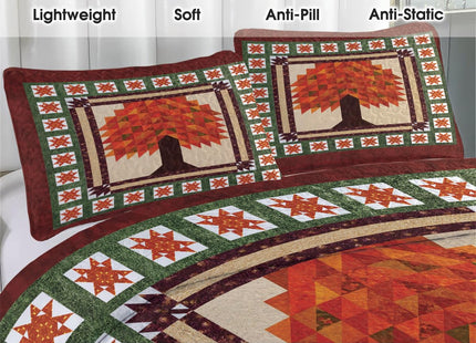 Jeminise Autumn Tree Quilt Blanket – Cozy Fall-Themed Bedspread with Patchwork Star, Soft Lightweight Bedspread - Cabin Decor Bedding for Autumn Lovers Bedroom