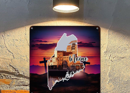 Woguangis Metal Sign Maine States Map Scenery America USA State Landscapes Plaque Maine Porch Decor Aluminum Metal Signs Retro Wall Tin Plaque for Home Living Room Bedroom Front Porch 10x10in