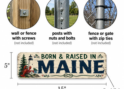 Vintage "Born & Raised in Maine" Folksy Barnwood Metal Sign