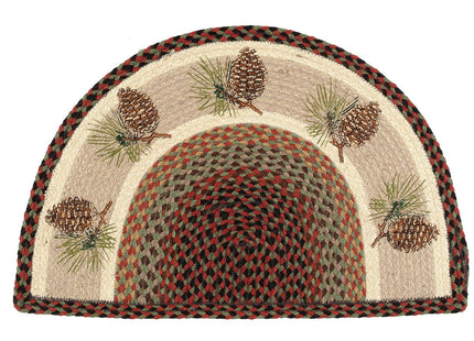 BLACK FOREST DECOR Pinecone Half-Round Braided Rug 29" Wx18 L