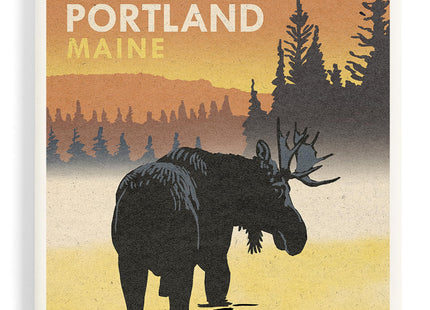Lantern Press Portland, Maine, Moose at Dawn, Woodblock (Absorbent Ceramic Coaster, Single, Cork Back, Kitchen Table Decor)
