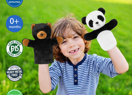 Cute Bear Hand Puppet Stuffed Plush Toddler Cute Bear Sensory Learning Toy Washable Preschool Classroom Activity Supplies Creative Imaginative Play Stuffed Animal Gift Black Bear