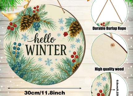 Thyle Hello Winter Sign 12'' Winter Front Door Decor Wooden Wall Hanging