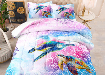 CVHOUSE Sea Turtle Comforter Set - Full Size, Tie Dye Ocean Turtle Bedding Set for Kids - 3 Piece Ocean Bedroom Decor, Ebbttai058