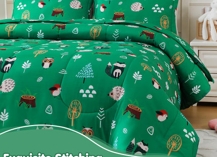 CIMVI Twin Comforter Set Kids Green Forest Animal Themed Bedding for Boys