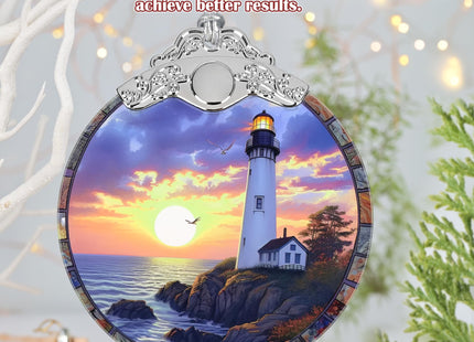3" Stained Glass Christmas Decoration, Christmas Ornaments, Heirloom Keepsake, Gift Exchange, Gift Idea, Bauble Present - Lighthouse at Dusk