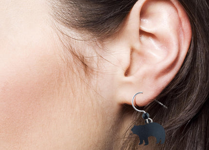 Sienna Sky Hand Painted Black Bear Dangle Earrings, Sterling Silver Ear Wires