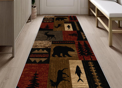 Reocahoo Rustic Cabin Runner Rug 2x6ft, Lodge Bear Moose Deer Rugs for Cabin, Western Kitchen Rug Mat, Non-Shedding & Easy to Clean, for Hallway Laundry Bathroom