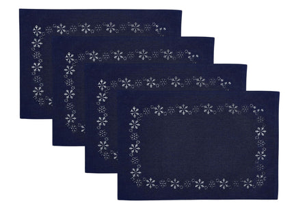 Elrene Home Fashions Snowflake Laser Cut Holiday Fabric Dining Placemats, Set of 4, 13"x19", Snowflake Blue
