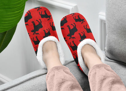 Umidedor Winter Deer Moose Red House Slippers Fuzzy Memory Foam Soft Slipper Socks for Woman Men, M