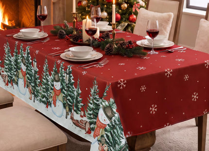 Romanstile Red Christmas Tree Snowman Tablecloth 60 x 84 Inch Rectangular