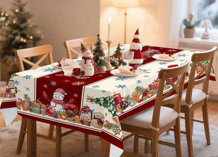 Hexagram Christmas Tablecloth Rectangle 52x70 Inch, Red Snowman Tablecloth