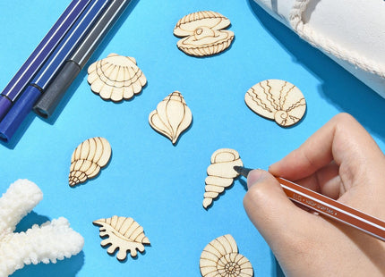 UR URLIFEHALL 200 Pcs Unfinished Wooden Shell Shapes Blank Wood Slices Seashell Wooden Craft Embelishments for DIY Scrapbooking Home Decor