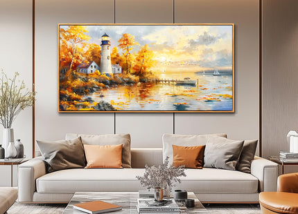 Ocean Beach Canvas Wall Art for Bedroom Lighthouse Seascape Painting 30x60