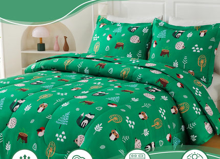 CIMVI Twin Comforter Set Kids Green Forest Animal Themed Bedding for Boys
