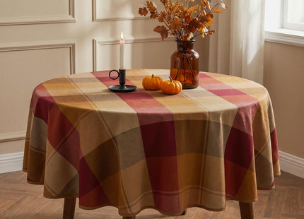 LOSIVISHE 60" Round Polyester Plaid Tablecloth for Thanksgiving
