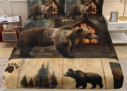 AILONEN Boys Rustic Bear Bedding Set Twin XL Size,Wildlife Hunting Fitted Sheet with 2 Pillowcases,3 Pieces Bear Paw Printed Soft Sheet Set