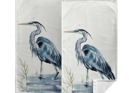Blue Heron Coastal Hand Towels Set of 2 Summer Nautical Ocean Beach Themed Kitchen Towels Sea Bird Pelican Dish Towel Soft Absorbent Guest Fingertip Cotton Bath Towel for Bathroom Kitchen Decor