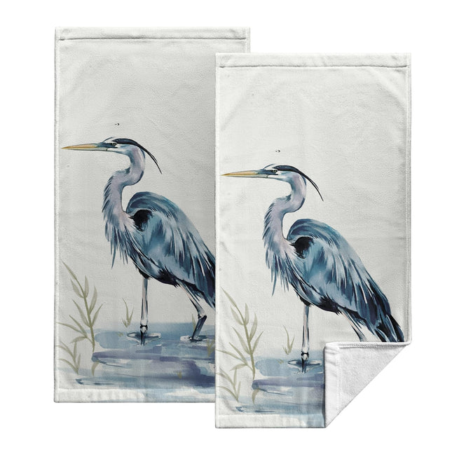 Blue Heron Coastal Hand Towels Set of 2 Summer Nautical Ocean Beach Themed Kitchen Towels Sea Bird Pelican Dish Towel Soft Absorbent Guest Fingertip Cotton Bath Towel for Bathroom Kitchen Decor
