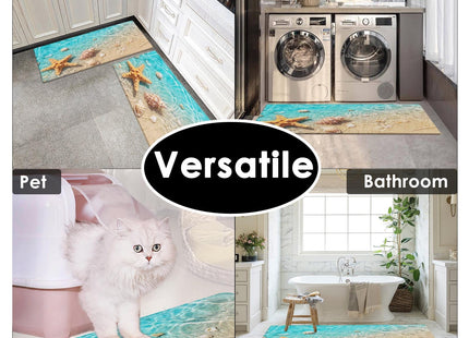 Nesphy Anti-Fatigue Kitchen Rug Set of 2, Waterproof, Non-Slip, Seashell