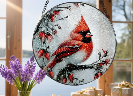 Stained Glass Window Hanging, DOUHASU 8 Inch Cardinal Stained Glass Suncatcher Ornement, Window Decor, Sympathy Gift, Cardinal Gifts for Women