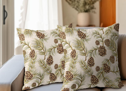 Ancordivo Winter Pine Cone Pillow Covers 18x18 Inch Set of 2 Christmas Theme Pinecone Plant Outdoor Throw Pillows Rustic Xmas Holiday Pillowcases for Couch Sofa Bed Home Decor