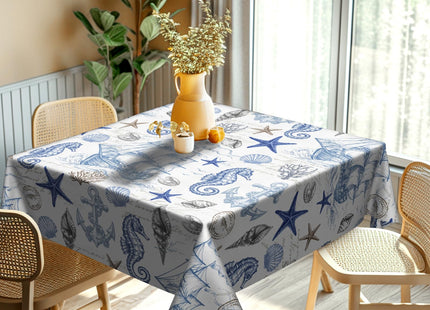 Granbey Summer Ocean Tablecloth - Blue Nautical Coastal Square Table Cloth Beach Coral Starfish Shell Table Cover 54x54 Decorative for Picnic Kitchen