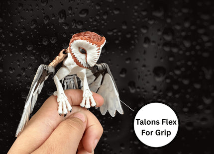 3D Printed Barn Owl - Articulating and Poseable - 3D Printed Lifelike Barn Owl - Small (Brown)
