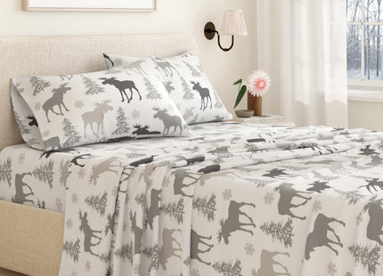 Great Bay Home Flannel Sheet Set Full Size - 100% Turkish Cotton, Double-Brushed, Lodge-Printed Bed Sheets - Ultra-Soft, Cozy, 4-Piece Bedding Set (Moose)