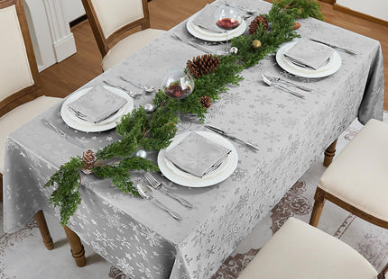 Romanstile Silver Christmas Jacquard Rectangle Tablecloth with Snowflake
