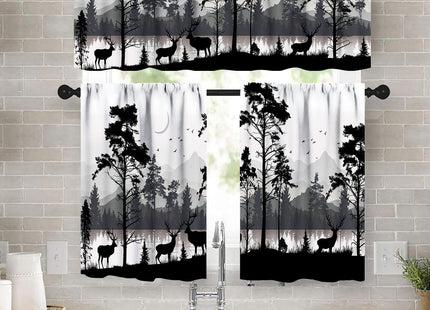 Lnepty Rustic Deer Window Valance,Farmhouse Forest Cabin Wild Animals Country Deer Window Treatments for Kitchen Bathroom Bedroom Living Room 3 Piece Set