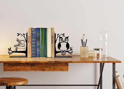 Metal Black Owl and Books Bookends Cute Owl Book Ends for Shelves