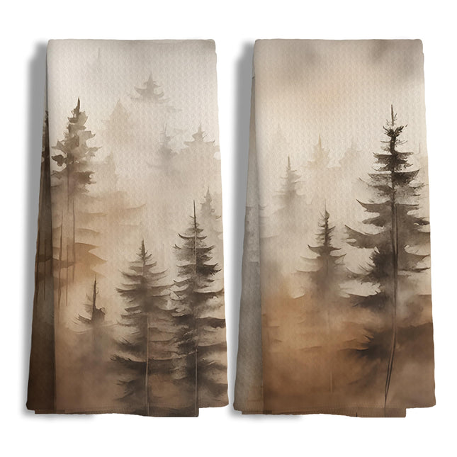 Nipil Farmhouse Forest Kitchen Dish Towels Set of 2, Rustic Pine Tree Mountain Nature Hand Towels for Cabin Lodge Camper Nursery Kitchen Bathroom Decor, 16x24 Inch