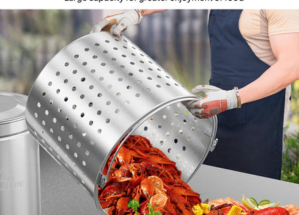 Bonnlo 36QT Turkey Fryer Pot with Steamer Basket, Lid & Lifting Hook, Stainless Steel Seafood Boil-Pot for Lobster, Crab & Shrimp, Heavy-Duty Deep Stockpot for Outdoor Boiling, Cooking & Frying