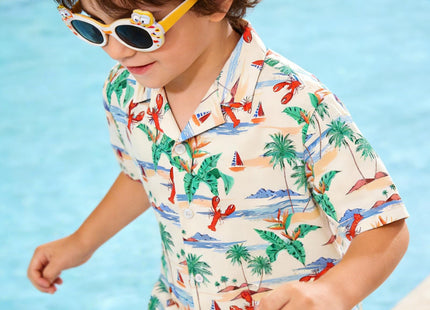 SANGTREE Boys Hawaiian Shirt Button Down Shirts, Beige Lobster, 2-3T