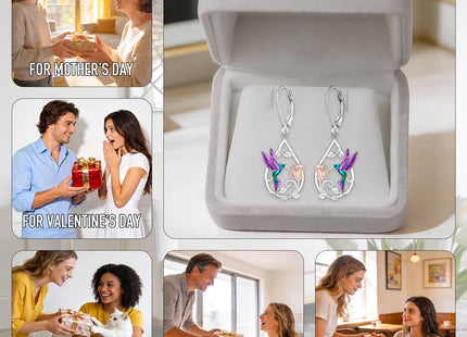 Hummingbird Earrings for Women Sterling Silver Purple Hummingbird Dangle Earrings Sterling Silver Memorial Cute Bird Flower Jewelry Mothers Day Gifts