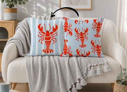 HIWX Blue Coastal Beach Lobster 18x18 Pillow Covers Double-Sided, Preppy Beach Room Decor, Ocean Beachy Crawfish Decorative Pillow Covers for Couch Bed Home Bedroom Living Room Decor
