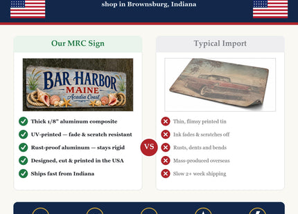 Bar Harbor Coastal Driftwood Metal Sign — Maine Souvenir Wall Decor