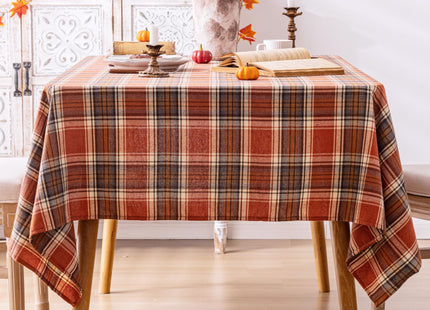 AQOTHES Plaid Fall Tablecloth Thanksgiving Rectangle 60x84 Inch Rust