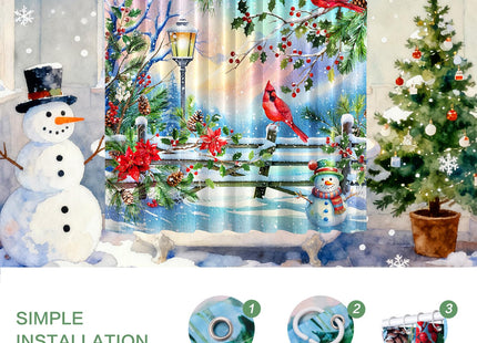 CutebriCase Winter Shower Curtain, Shower Curtains Cardinal Birds Berry Snowman Pine Tree Holiday showercurtain Waterproof Polyester Machine Washable Home Farmhouse Decor Bathroom Curtains