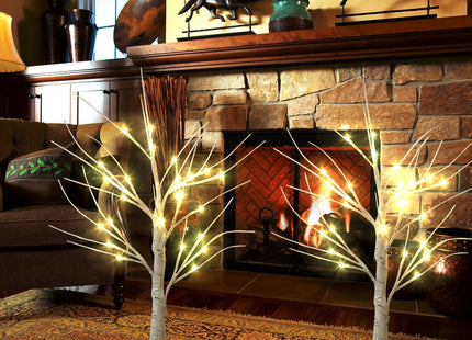 Set of 2 Warm White Birch Tree Lights 24 LED Twinkling White Birch Tree Light for Indoor Holiday Decor