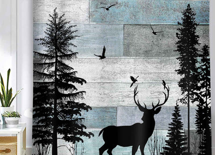 MERCHR Rustic Forest Deer Shower Curtain Cabin Farmhouse Country Lodge Bathroom Decor Polyester Fabric Bath Curtain Set with Hooks 71x71 Inches