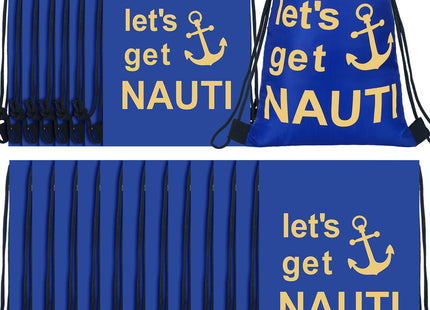 Pinkunn 20 Pcs Let's Get Nauti Drawstring Bag 17x 13.4 Inch Nautical Drawstring Bag Nautical Themed Gift Bags Cruise Blue Nautical Anchors Favor Treat Bags for Birthday Wedding Beach Party Decor