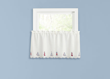 Renaissance Home Fashion Lighthouse Embroidered Tier Pair, 56" x 24"